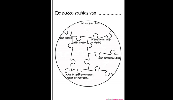 Puzzelstukjes Wie ben ik? Juf Inger